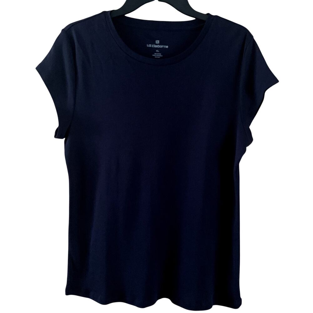Liz Claiborne Navy T Shirt 100% Cotton Short Sleeve Size XL